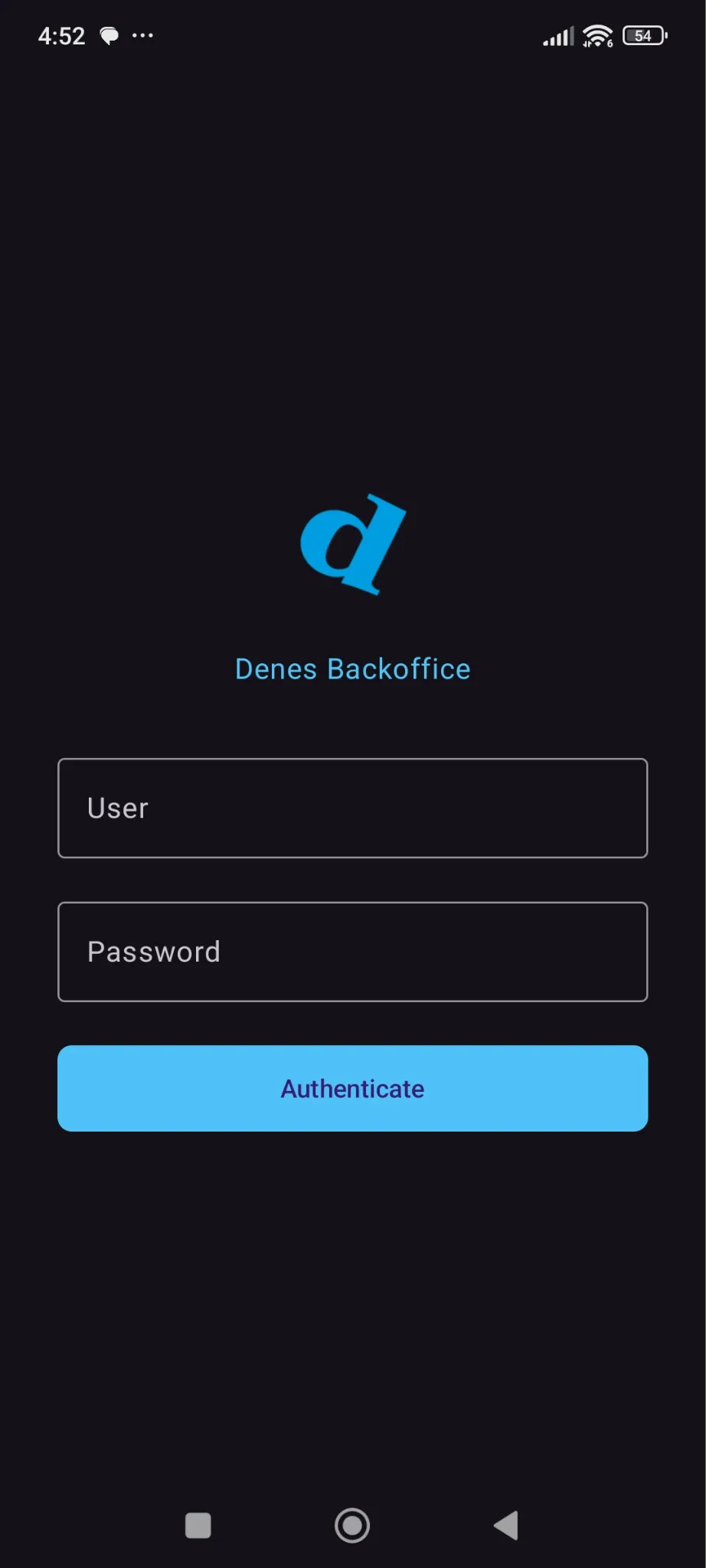 Authentication screen
