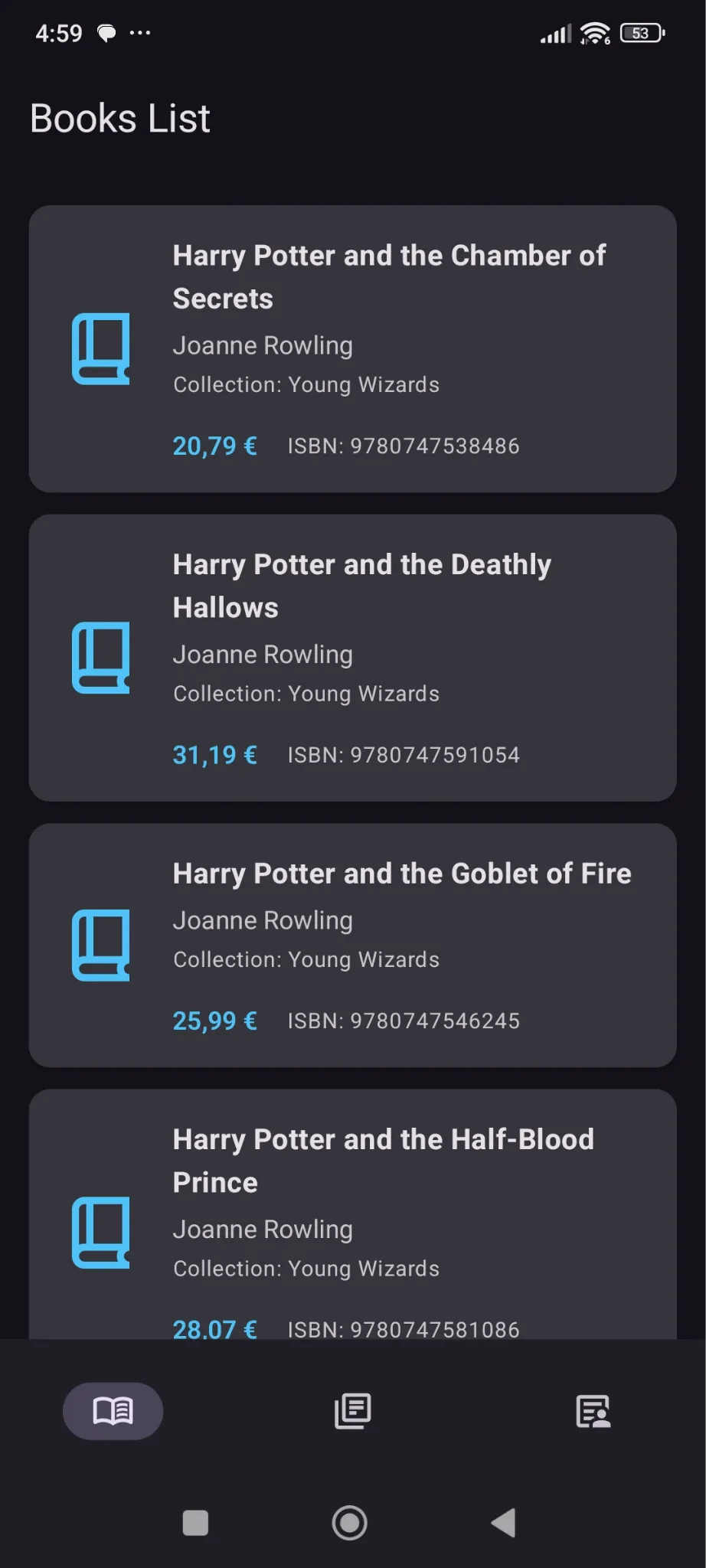 Book list — administrator session
