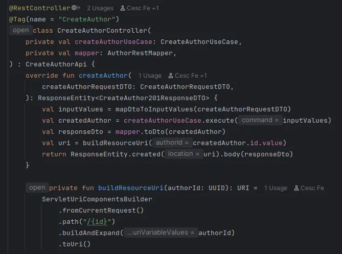 Create Author controller implementation