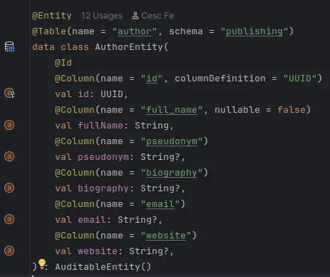 JPA Author entity
