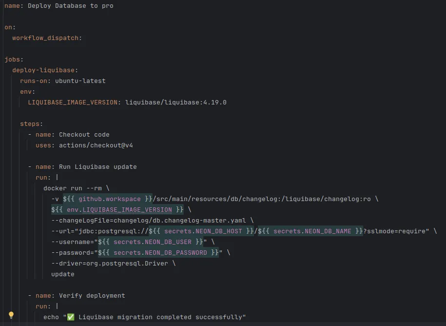 GitHub Action to execute Liquibase migration